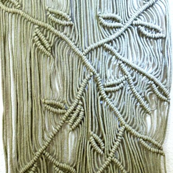 OOAK Artisanal Tapestry Wall Hanging Sage Green Macrame Botanical Leaves & Vines - Picture 6 of 7